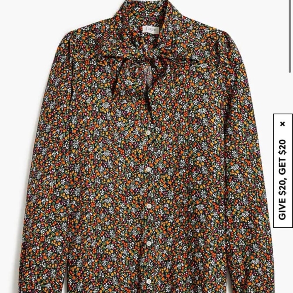 J.Crew Factory Floral Tie Neck Button-Up Blouse